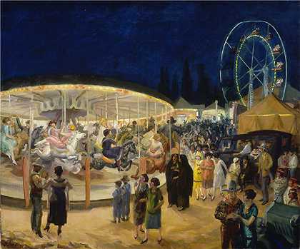 约翰·斯隆（John Sloan）-旅行狂欢节，圣达菲， 1924年绘画