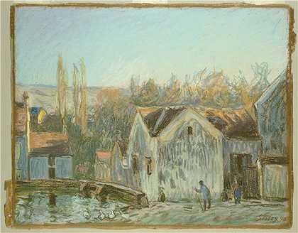 阿尔弗雷德·西斯利（Alfred Sisley）-卢瓦尔河畔莫雷角 法国 1895年粉彩画