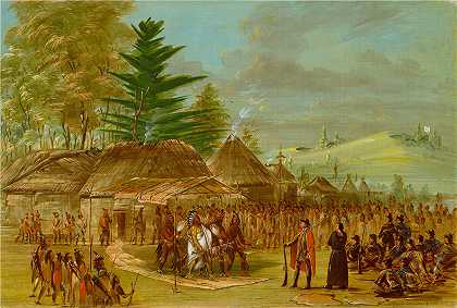 美国画家乔治·卡特琳（George Catlin）-Taensa印第安人的负责人 1847年绘画