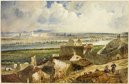保罗·休特（Paul Huet）-阿维尼翁景观（来自维伦纽夫·勒·阿维尼翁），1823年作品