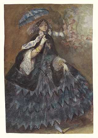 康斯坦丁·盖伊（Constantin Guys）-戴阳伞的女人，法国