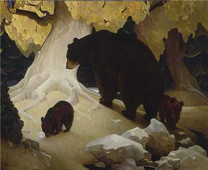 赫伯特·邓顿（W. Herbert Dunton）-跌倒山麓 1933-1934年绘画