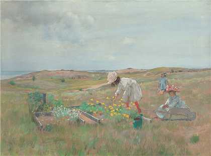 威廉·梅里特·蔡斯（William Merritt Chase）-采集鲜花 1897年绘画