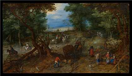 扬·布鲁格赫尔（ Jan Brueghel The Elder） –带旅客的林地之路油画