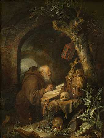 窦佳rit（Cerrit Dou）-隐士 1670年绘画