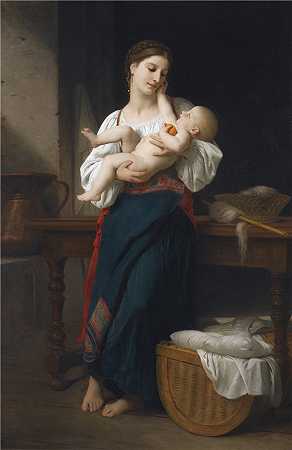 法国画家威廉·阿道夫·布格罗（William Adolphe Bouguereau)-母亲和孩子油画