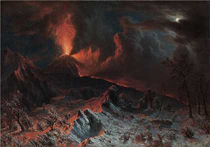 阿尔伯特·比尔施塔特（Albert Bierstadt）-午夜的维苏威火山 1868年绘画