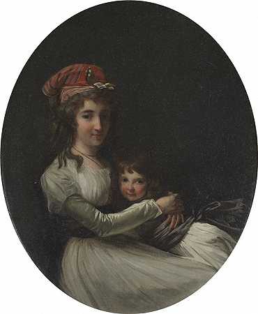 亨利·皮埃尔·丹鲁（Henri-Pierre Danloux，法国，1753-1809）-母女肖像，1794年绘画