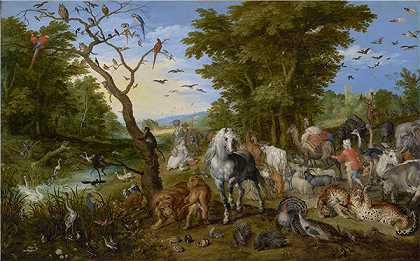 扬·勃鲁盖尔（Jan Brueghel）-动物进入诺亚方舟，1613年绘画