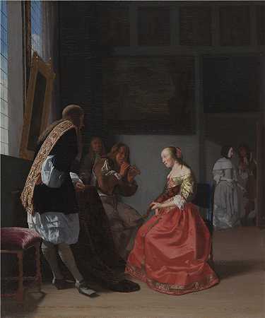 雅各布·奥克特维尔特（Jacob Ochtervelt，荷兰人，1634-1682 年）-一家音乐公司，1668年绘画