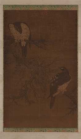 明代画家作品-枯树枝上的两只鹰高清国画