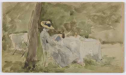 詹姆斯·麦克尼尔·惠斯勒(James McNeill Whistler)-花园早餐水彩画作品