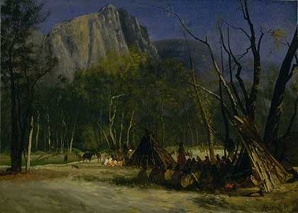 阿尔伯特·比尔施塔特 (Albert Bierstadt)-加利福尼亚州议会中的印第安人油画
