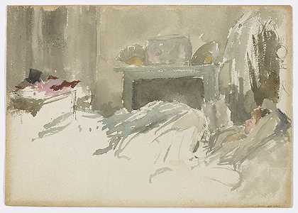詹姆斯·麦克尼尔·惠斯勒(James McNeill Whistler)-在床上休息水彩画作品
