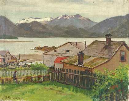 西奥多·J·理查森 (Theodore J. Richardson)-在旧城区，锡特卡，1900 年水彩画作品