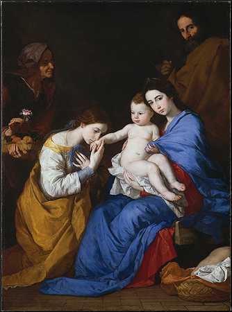 胡塞佩·德·里贝拉（Jusepe de Ribera）-圣徒安妮和亚历山大的凯瑟琳的神圣家庭 西班牙油画