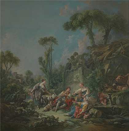 弗朗索瓦·布歇（François Boucher，法国）-牧羊人的田园诗油画