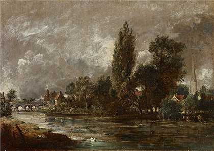 约翰·康斯特布尔（John Constable，英国，1776-1837 年）-索尔兹伯里哈纳姆桥油画
