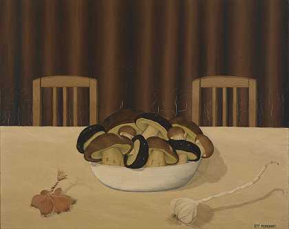 多米尼克·保罗·佩罗内特（Dominique Paul Peyronnet）-碗里的蘑菇，1935年绘画 法国