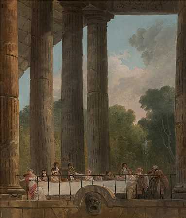 休伯特·罗伯特（Hubert Robert），法国人，1733–1808 年-庙宇之宴油画