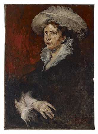 约瑟夫·弗兰克·库里尔（Joseph Frank Currier，美国，1843-1909 年）-戴羽毛帽的女士油画