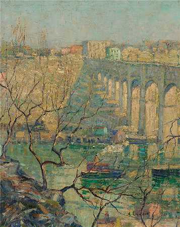 欧内斯特·劳森（Ernest Lawson），美国人，1873–1939 年-桥的景色油画
