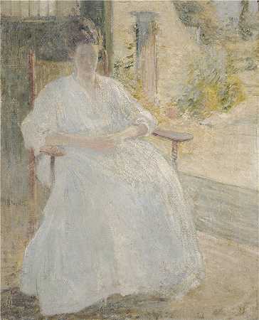 约翰·亨利·特瓦克曼（John Henry Twachtman），美国人，1853–1902 年-阳光下的人物（艺术家的妻子）油画