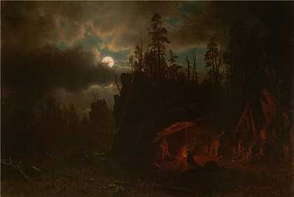 阿尔伯特·比尔施塔特（（Albert Bierstadt）），美国人（生于德国），1830 年 – 1902 年-捕手营地油画