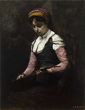 让·巴蒂斯特·卡米尔·柯罗（Jean-Baptiste-Camille Corot），法国人，1796–1875 年-曼陀林的女孩油画