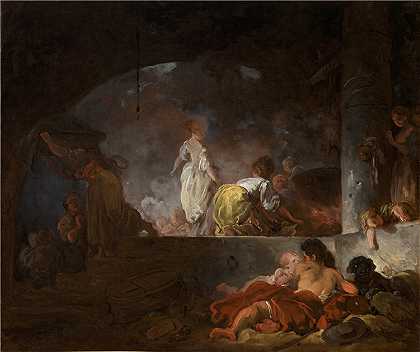 让·奥诺雷·弗拉戈纳尔(Jean-Honoré Fragonard)，法国画家 ，1732–1806 年-洗衣店油画
