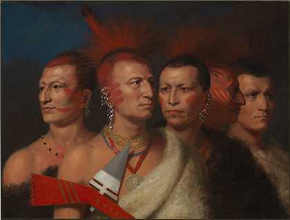 查尔斯·伯德·金 (Charles Bird King)-(年轻的奥马豪、战鹰、小密苏里和波尼人)油画 美国
