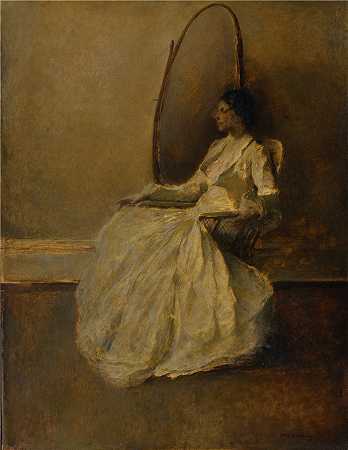 托马斯·威尔默·杜因 (Thomas Wilmer Dewing)-(白衣女郎)油画 美国