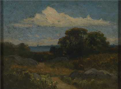 爱德华·米切尔·班尼斯特 (Edward Mitchell Bannister)-(湖边的树木和岩石)油画 美国