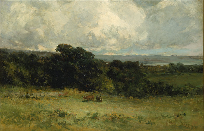 爱德华·米切尔·班尼斯特 (Edward Mitchell Bannister)-(宜人的牧场)油画 美国