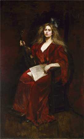爱丽丝·派克·巴尼 (Alice Pike Barney)-(拿小提琴的娜塔莉)油画 美国