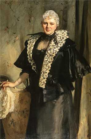 约翰·辛格·萨金特 (John Singer Sargent，美国画家)作品-(红叶的欧内斯特·希尔斯夫人) (1895)
