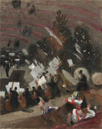 约翰·辛格·萨金特 (John Singer Sargent，美国画家)作品-Pasdeloup 管弦乐队在 Cirque d\’Hiver 的排练（约 1879 年）