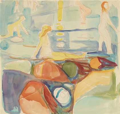 爱德华·蒙克（Edvard Munch）作品 – Badende kvinner, Åsgårdstrand (1935-1940)