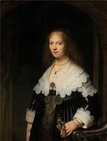 伦勃朗·范·瑞恩 (Rembrandt van Rijn，荷兰 ) 作品 – 一个女人的肖像，可能是玛丽亚之旅（1639 年）