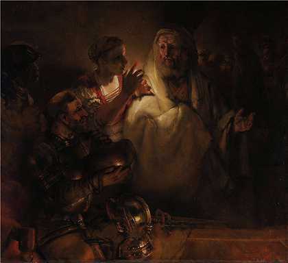 伦勃朗·范·瑞恩 (Rembrandt van Rijn，荷兰 ) 作品 – 否认圣彼得 (1660)