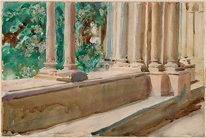 约翰·辛格·萨金特 (John Singer Sargent，美国画家)作品-塔拉戈纳露台和花园（约 1908 年）