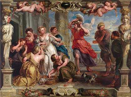 彼得·保罗·鲁本斯（ Peter Paul Rubens）作品-尤利西斯在莱科墨得斯的女儿中发现阿喀琉斯 (1630-1635)