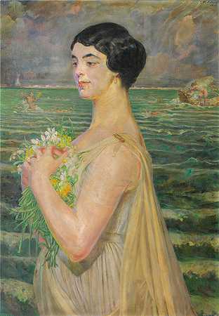 杰克·马尔切夫斯基(Jacek Malczewski，波兰画家)作品-海边的女人 (1915)