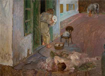 杰克·马尔切夫斯基(Jacek Malczewski，波兰画家)作品-洗碗。维尔吉 (1910)