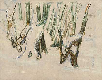 爱德华·蒙克（Edvard Munch）作品 – 雪中​​坚固的树干 (1923–25)