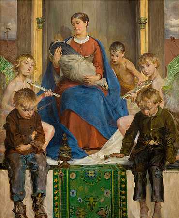 杰克·马尔切夫斯基(Jacek Malczewski，波兰画家)作品-麦当娜和孩子们 (1897)
