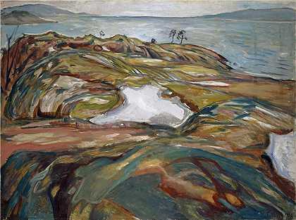 爱德华·蒙克（爱德华·蒙克）作品 – 沿海景观（1918）