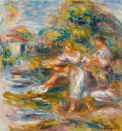 皮埃尔·奥古斯特·雷诺阿（Pierre-Auguste Renoir）-Pêcheuses À La Ligne （垂钓者排队）(1917)