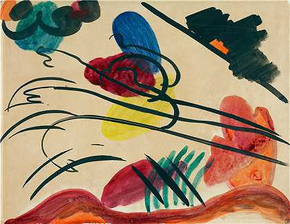 瓦西里·康定斯基（Wassily Kandinsky，俄罗斯画家）作品-三个骑手 (1910)