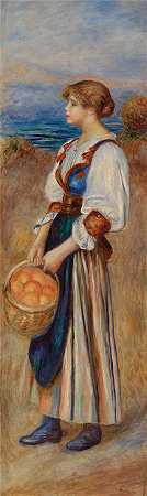 皮埃尔·奥古斯特·雷诺阿（Pierre-Auguste Renoir）-提着橘子篮子的女孩 (Marchande d\’oranges)（约 1890 年）